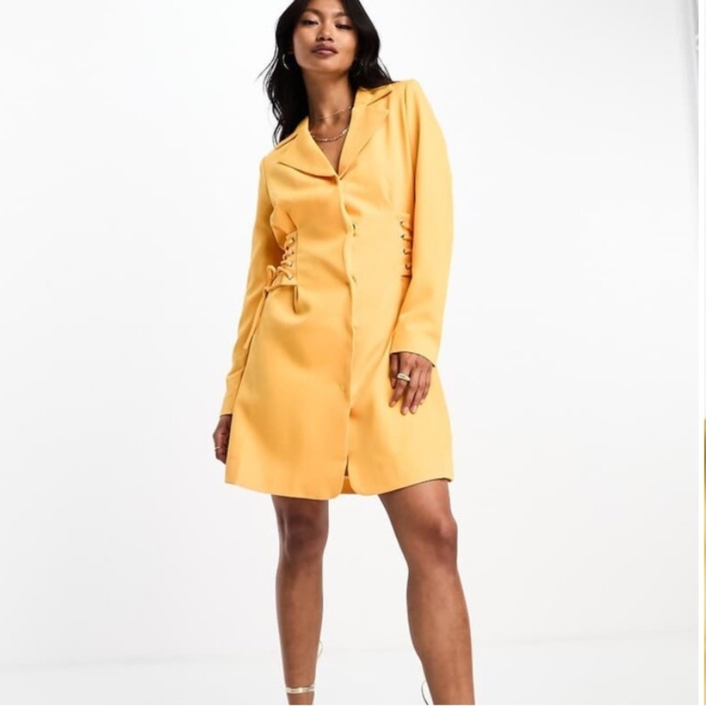 Y.A.S Tailored Blazer Mini Dress Corset Lace Up Side Magi Orange Medium NWT